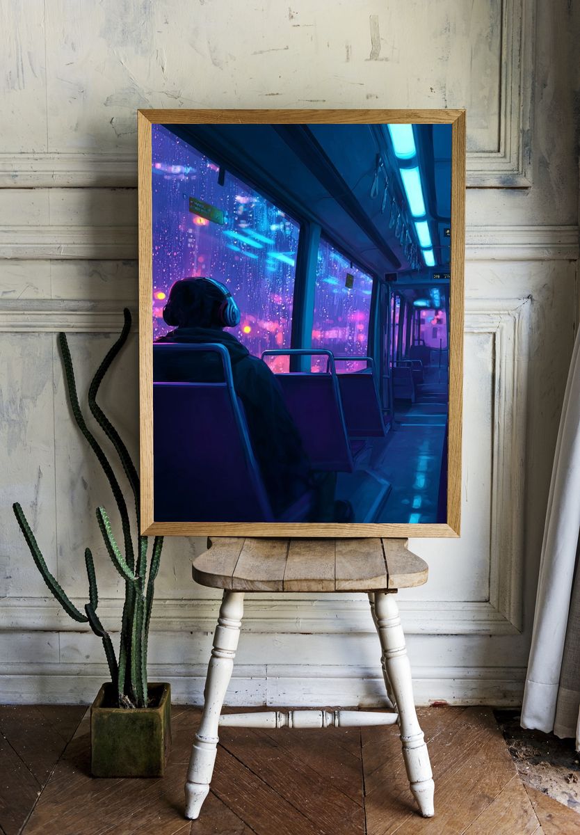 Urban Night Bus — Digital Art Print room preview