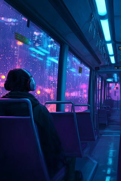 Urban Night Bus — Digital Art Print. poster print