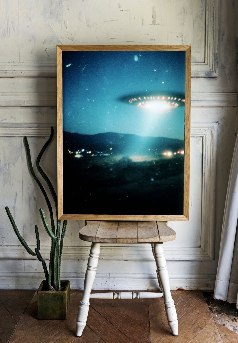 UFO in Night Sky — Space Print room preview