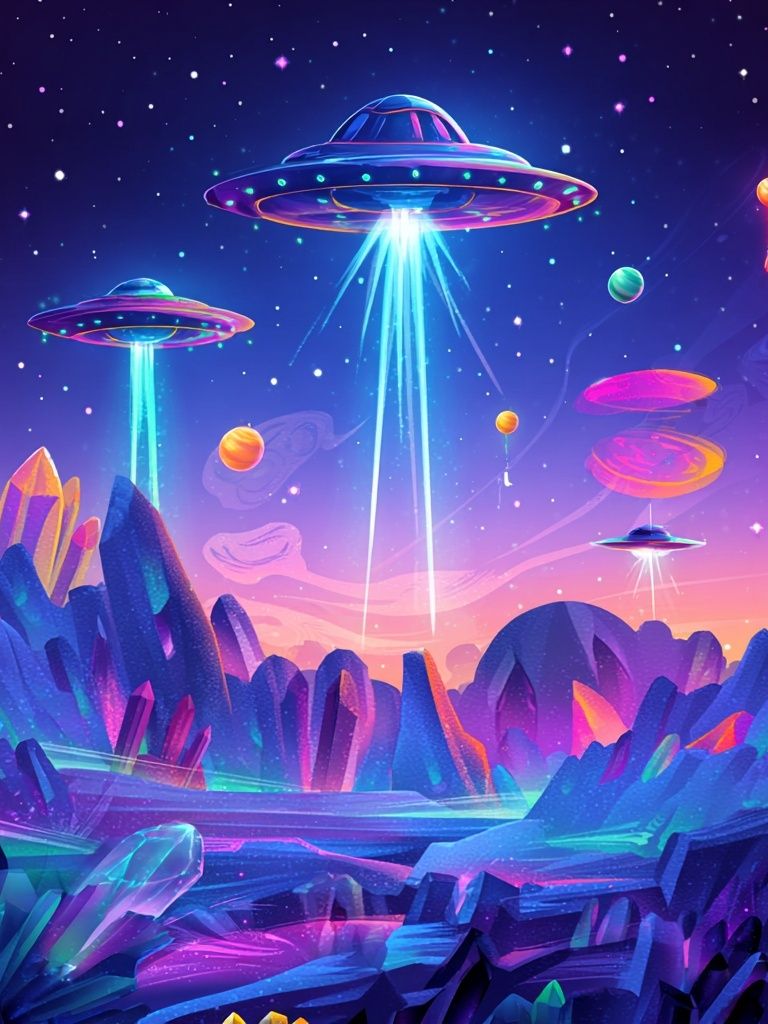 Cosmic UFO Adventure — Digital Art Print. poster detail