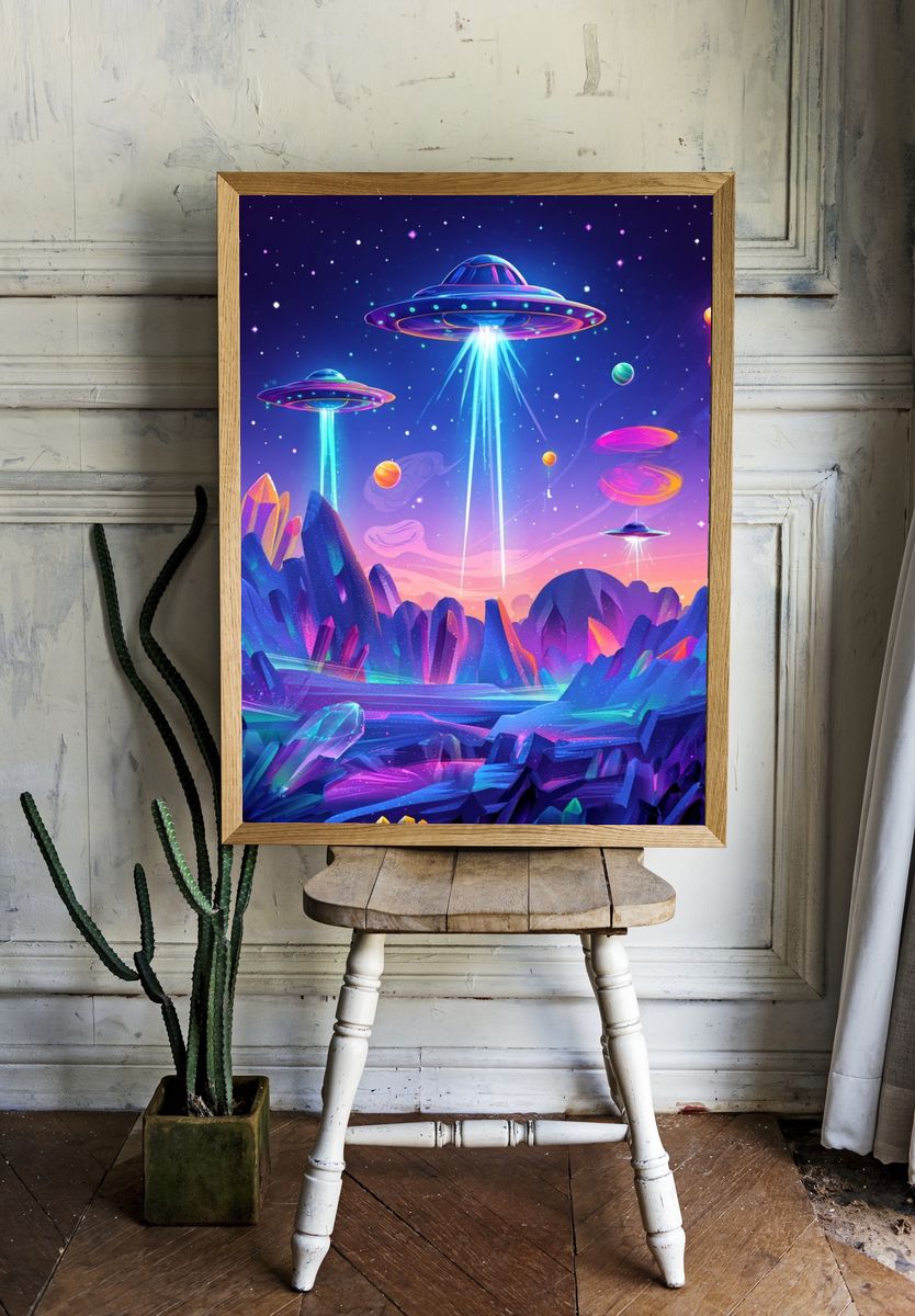 Cosmic UFO Adventure — Digital Art Print. — room view 1