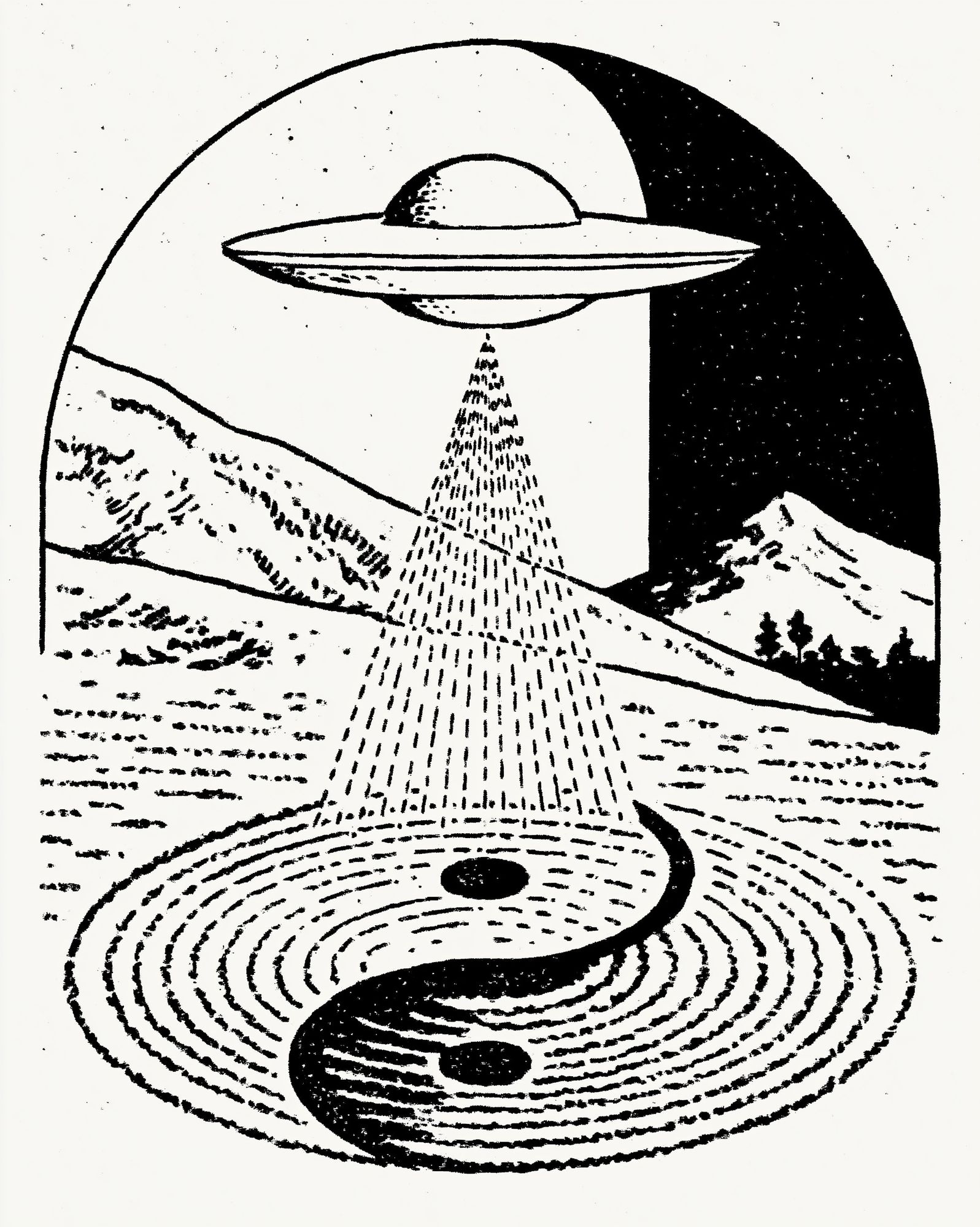 UFO Over Mountains Illustration Poster. poster — illustration art