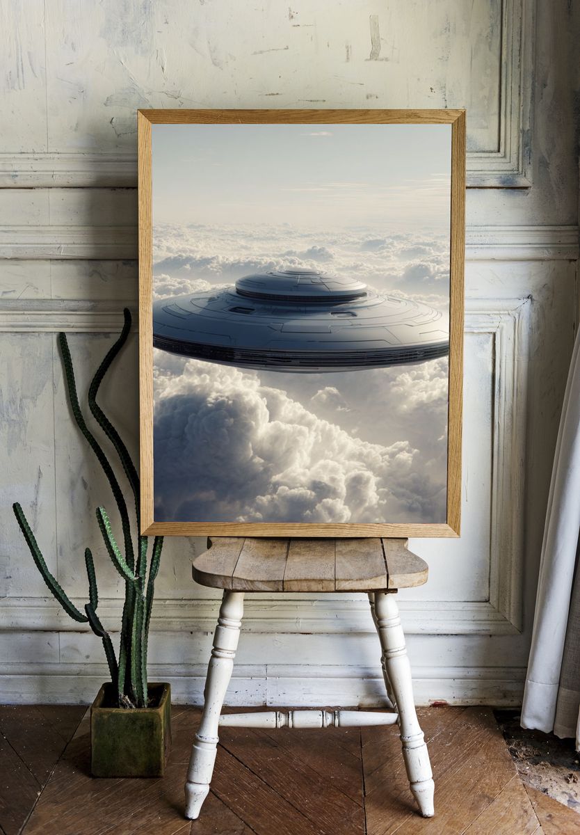 UFO in the Clouds — Sci-Fi Print. — room view 1