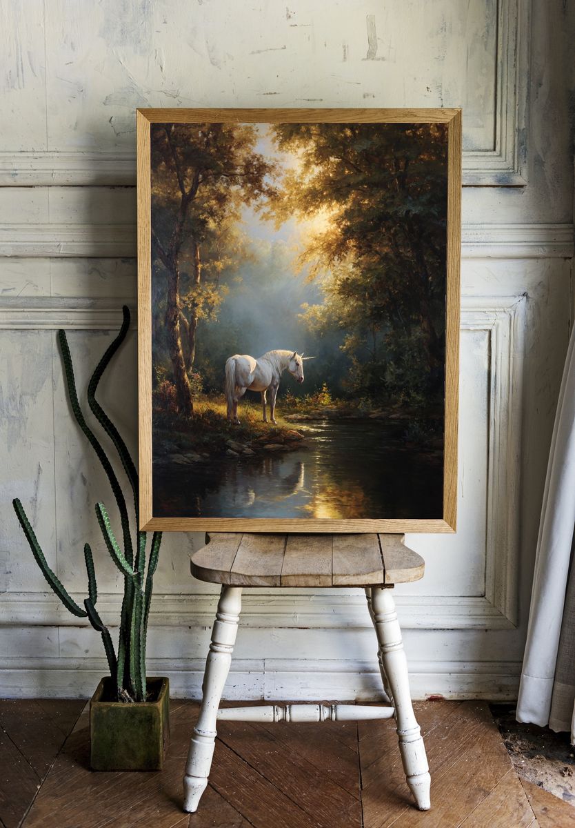 Unicorn in Enchanted Forest Poster. — room view 1