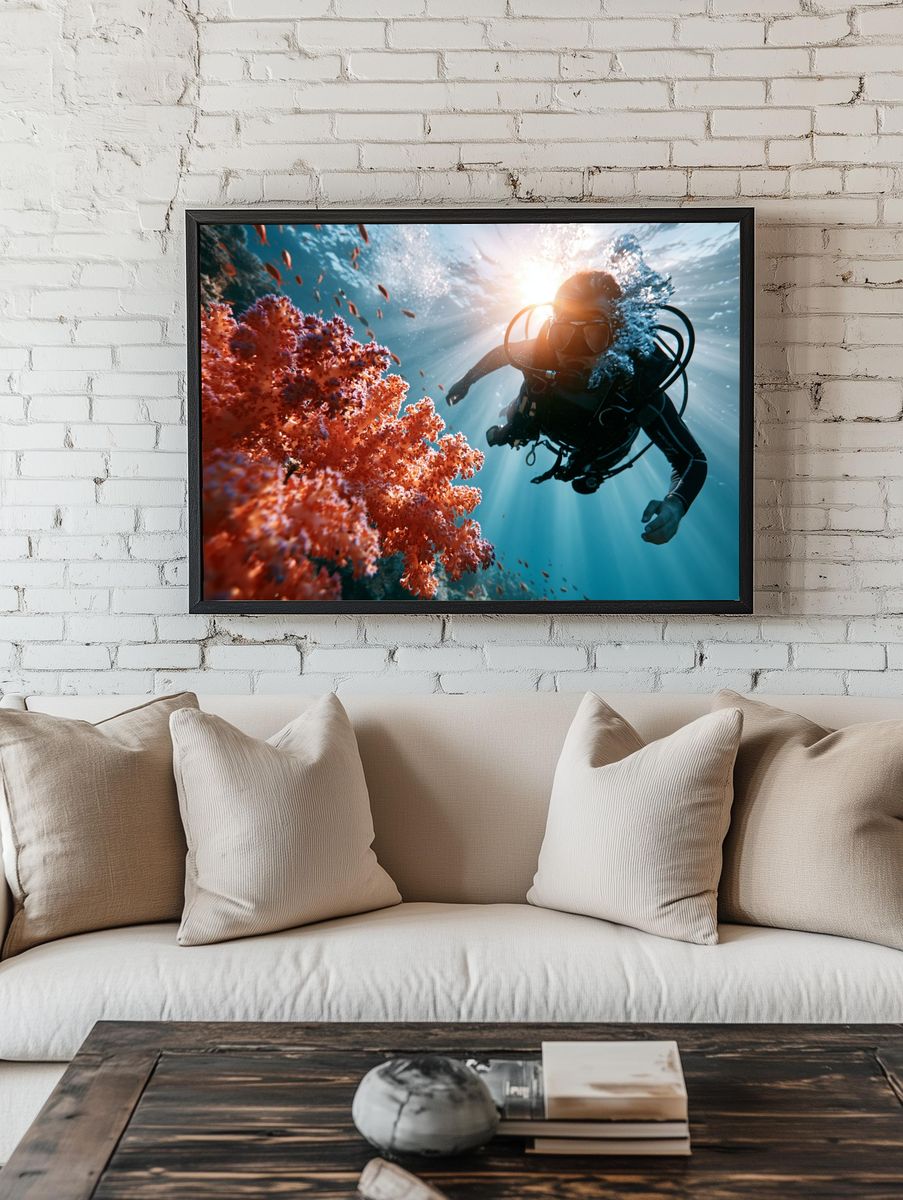 Underwater Diver Coral Reef Photography Poster. room preview