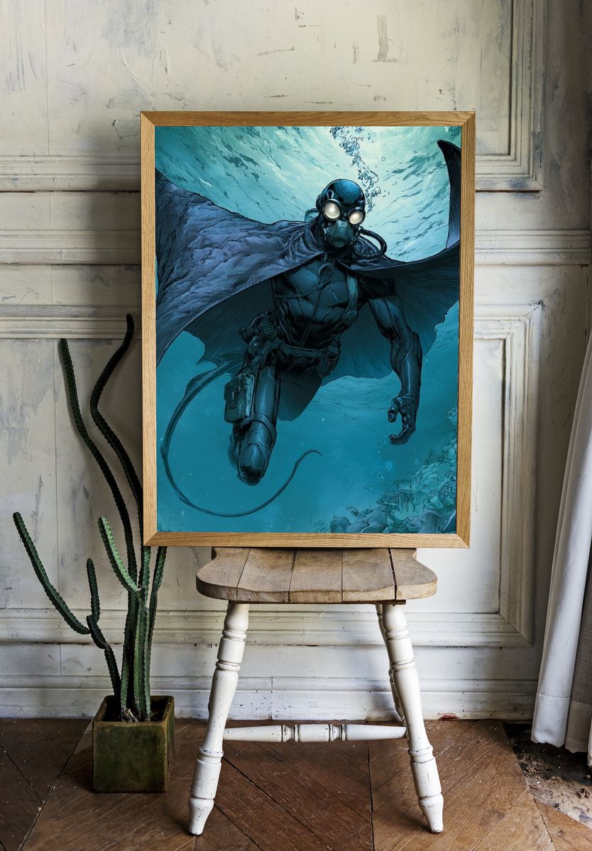 Underwater Diver Sci-Fi Illustration Poster. — room view 1
