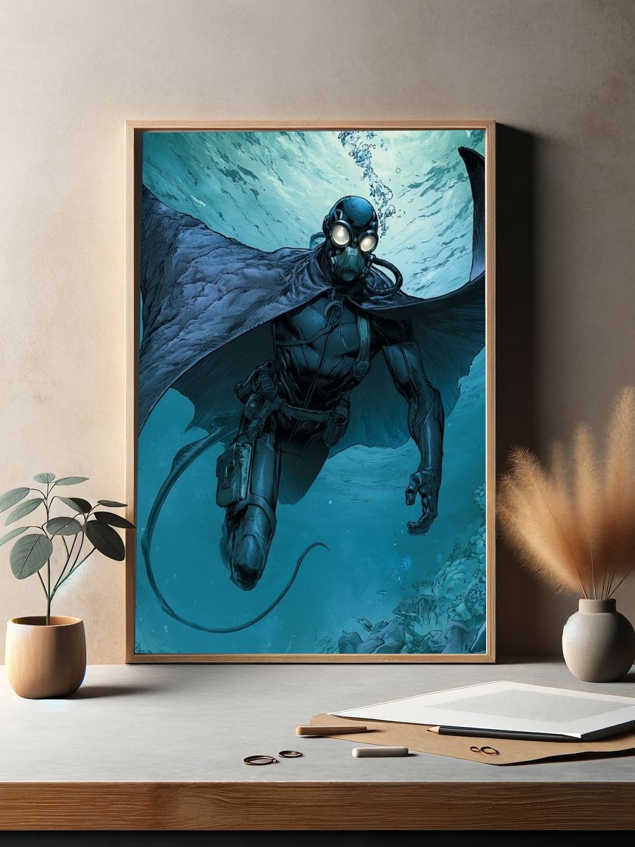 Underwater Diver Sci-Fi Illustration Poster. — room view 2