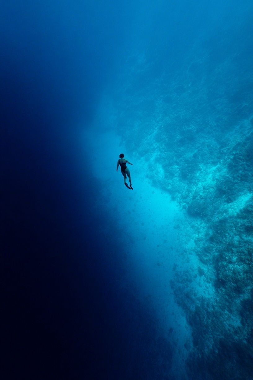 Underwater Diver Blue Depths Poster. poster — photography art