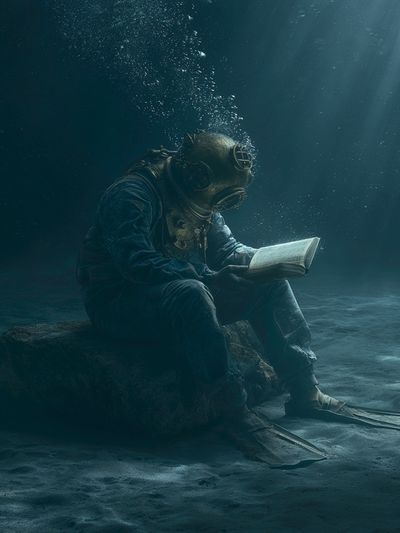 Underwater Diver Reading Poster.