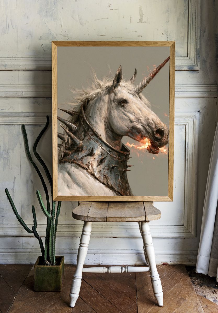 Spiked Unicorn Portrait Print. — room view 1
