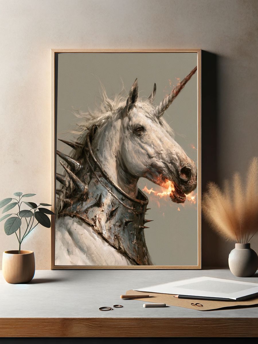 Spiked Unicorn Portrait Print. — room view 2