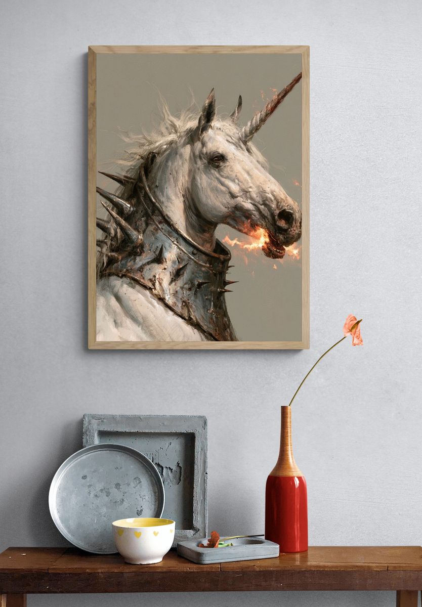 Spiked Unicorn Portrait Print. — room view 3