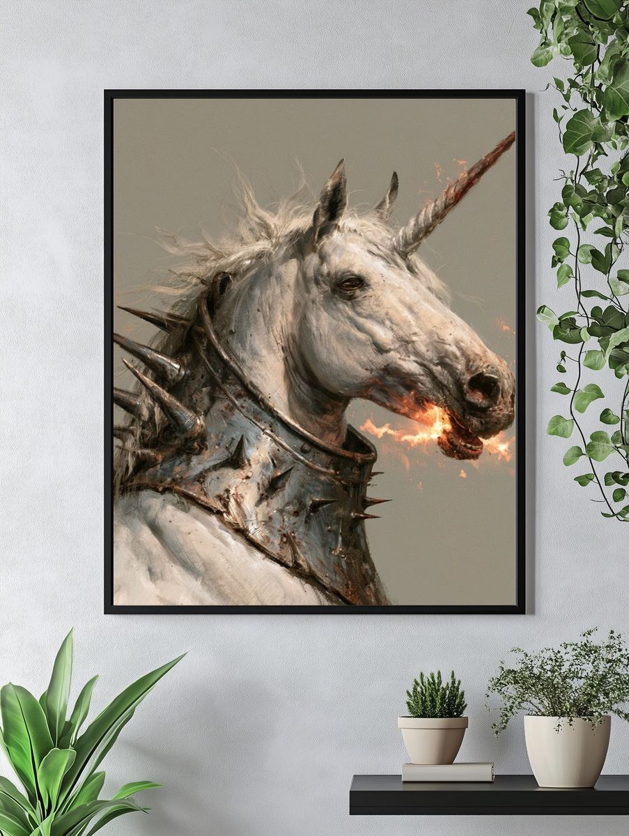 Spiked Unicorn Portrait Print. — room view 4
