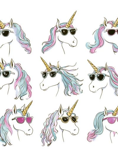 Pastel Unicorn Faces Illustration Poster.