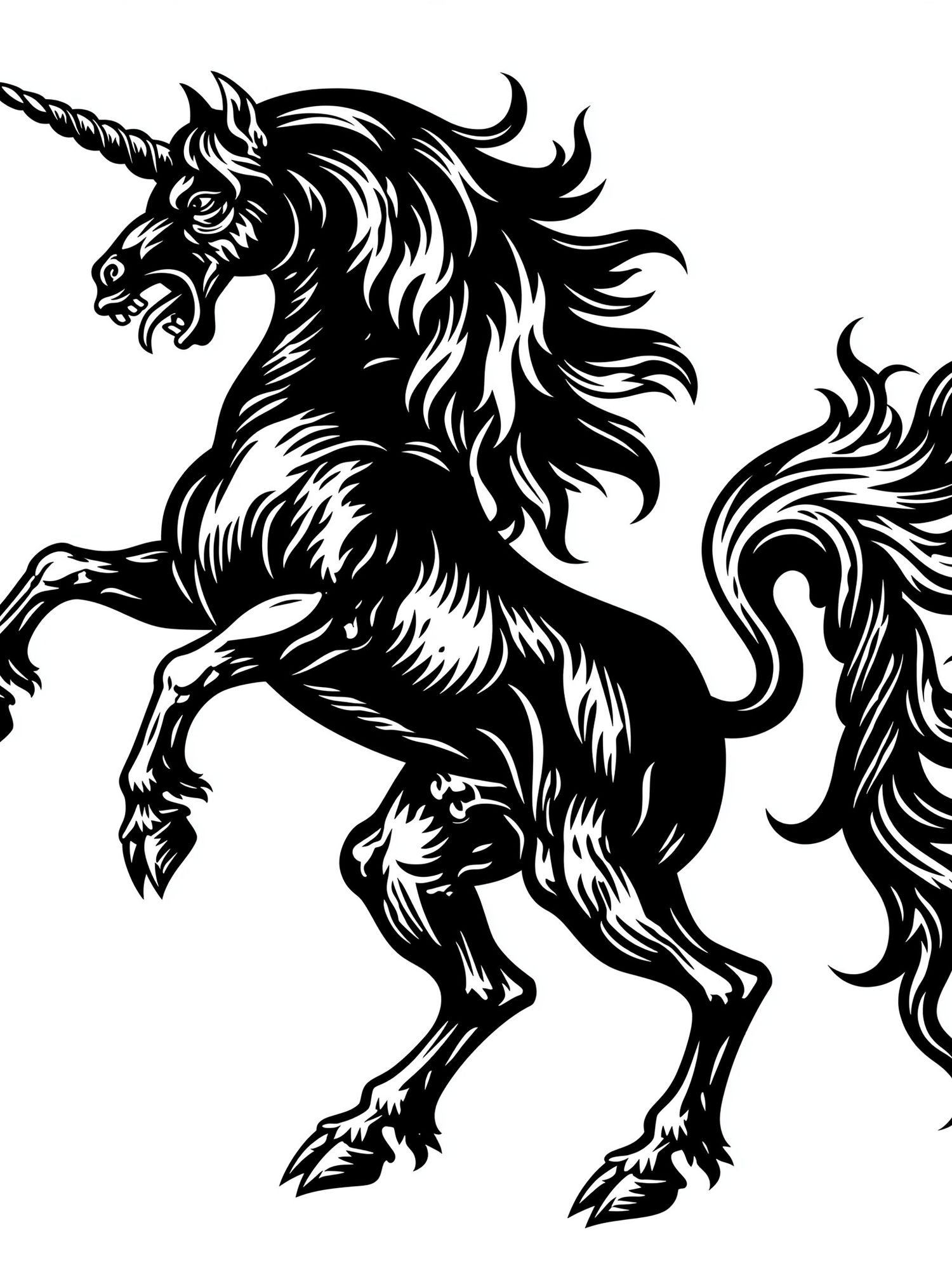 Rearing Unicorn Black-White Poster. poster — illustration art