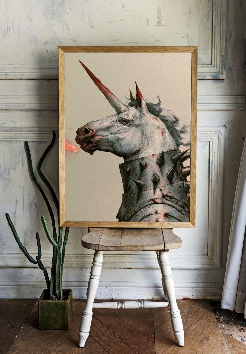 Spiked Unicorn Illustration Poster. — room view 1