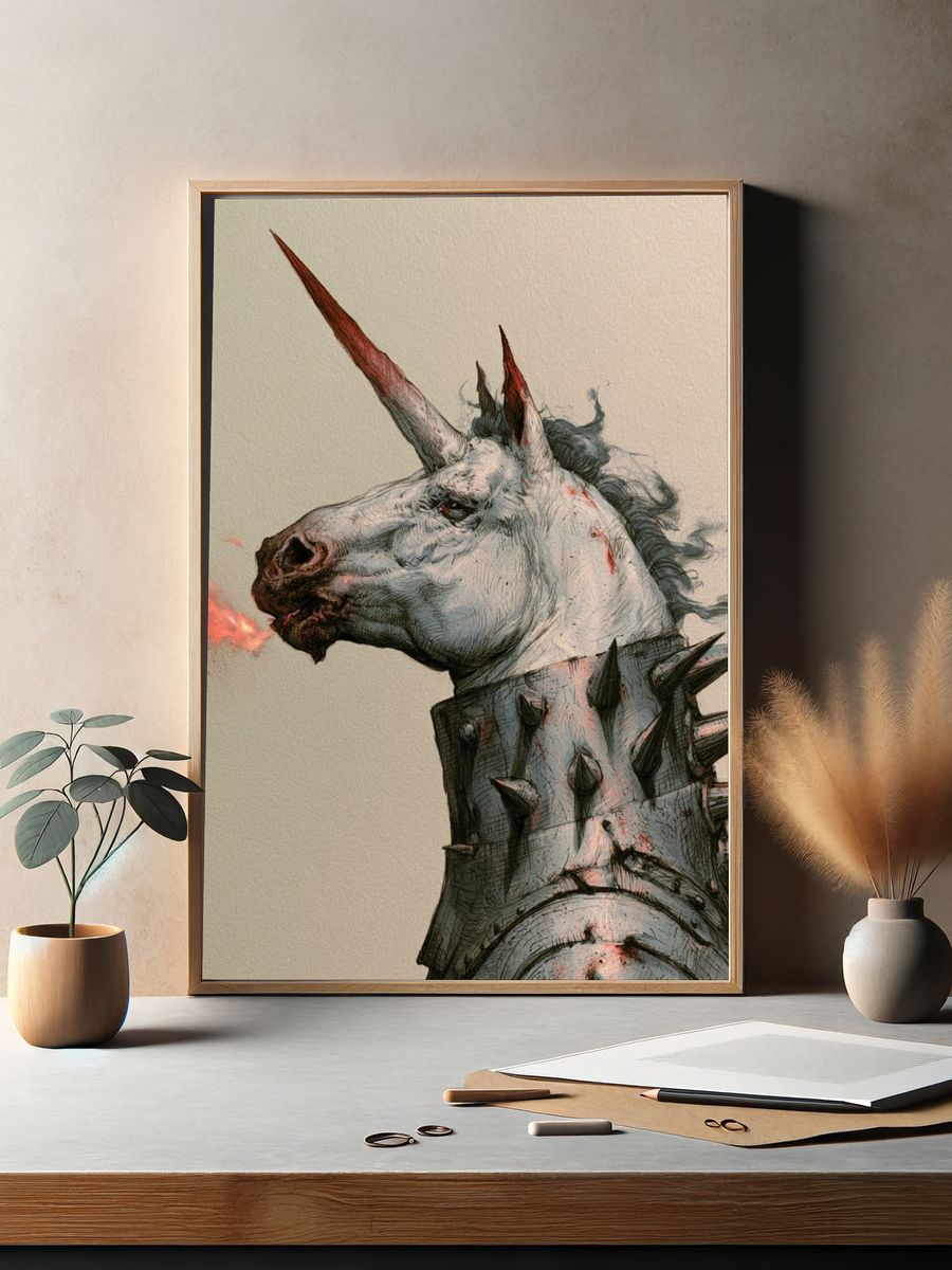 Spiked Unicorn Illustration Poster. — room view 2