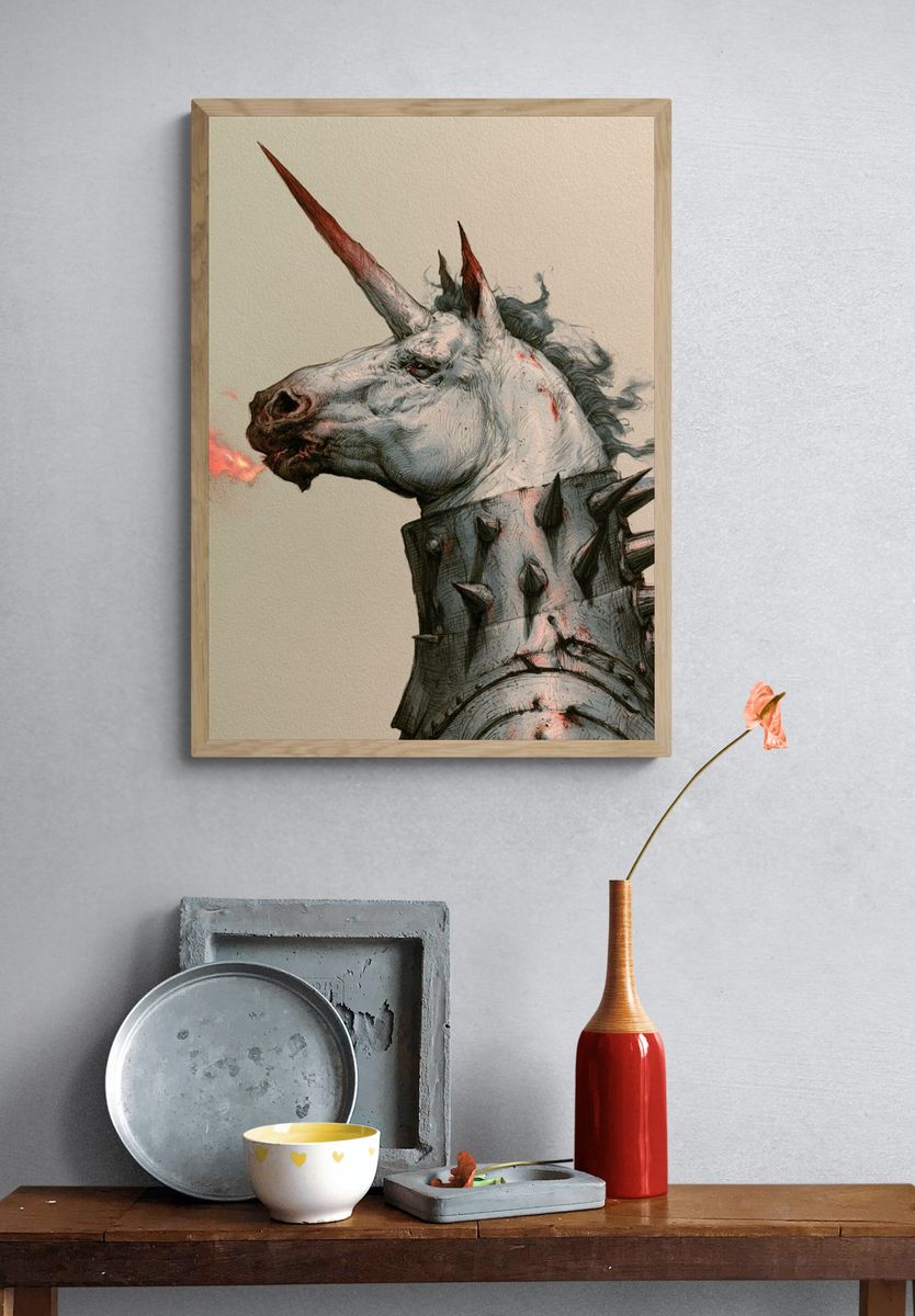 Spiked Unicorn Illustration Poster. — room view 3
