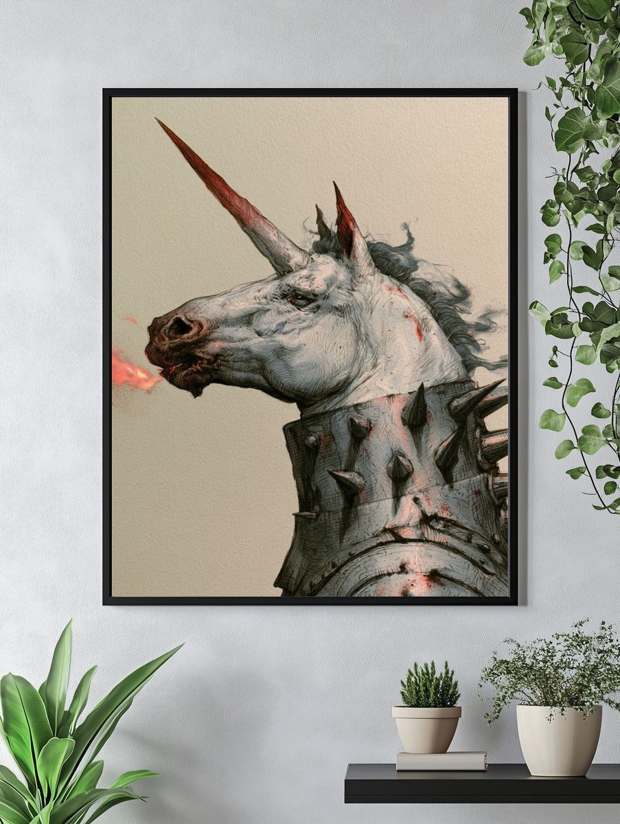 Spiked Unicorn Illustration Poster. — room view 4
