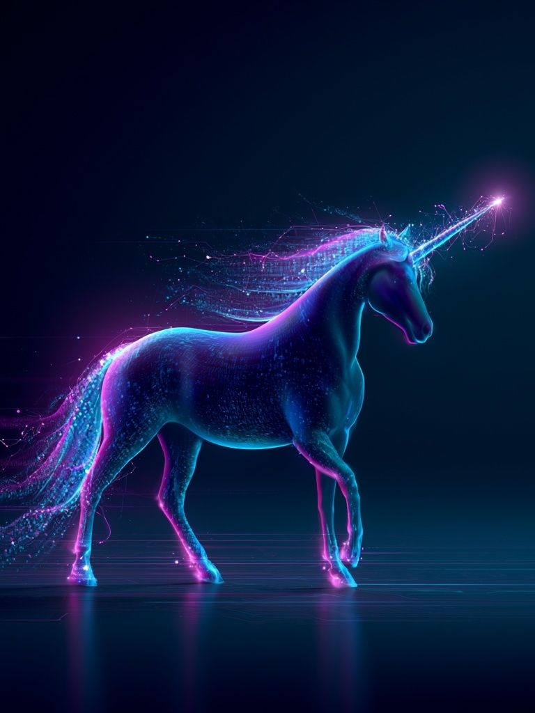 Neon Unicorn Digital Art Poster. poster detail