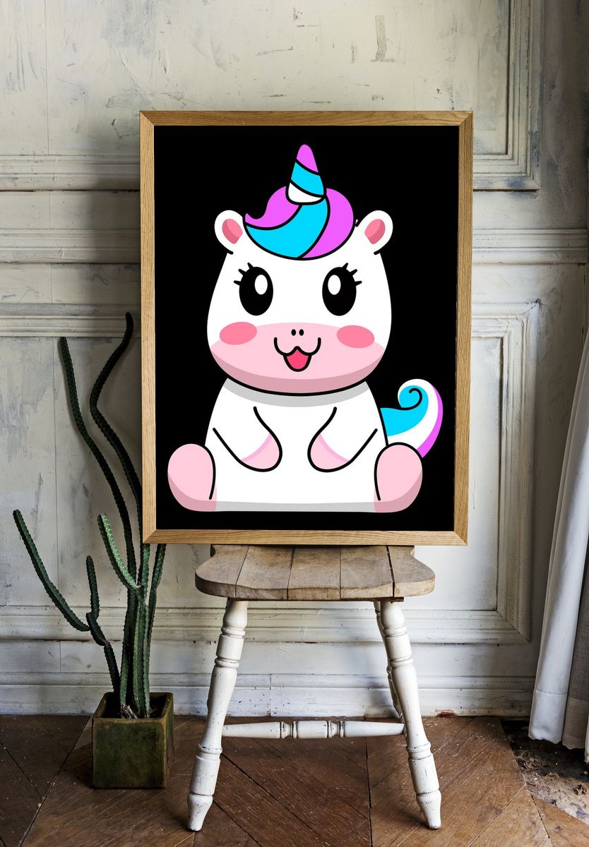 Cute Unicorn Illustration Poster room preview