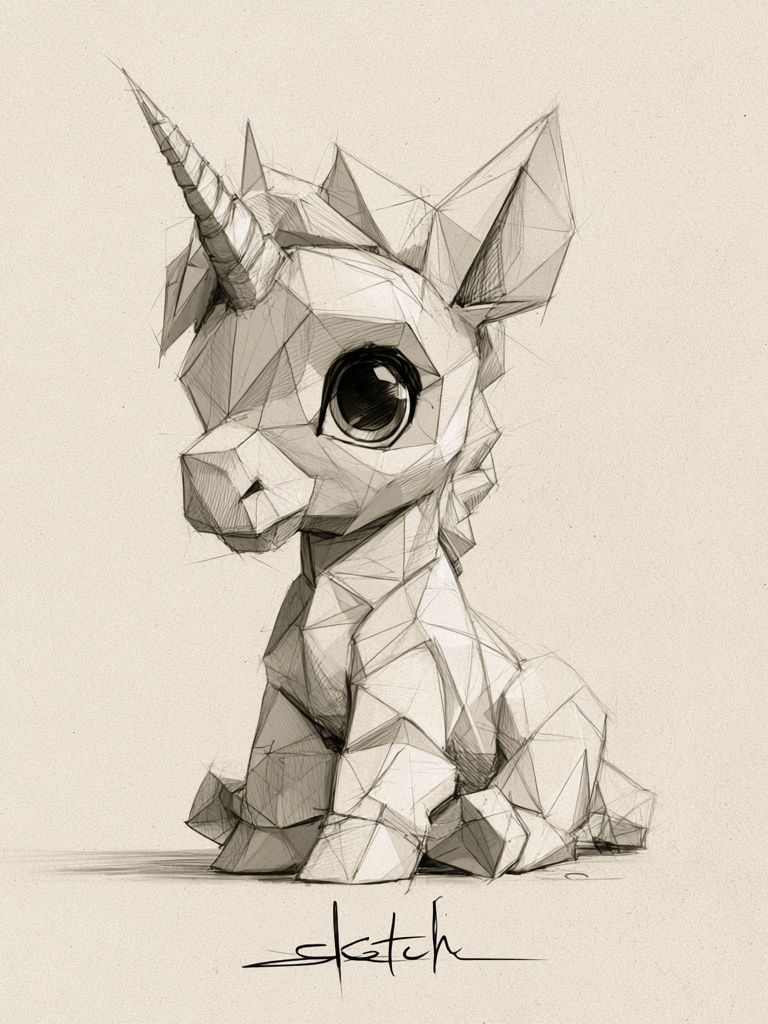 Low-Poly Unicorn Sketch Poster. poster detail