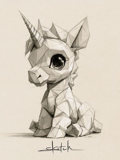 Low-Poly Unicorn Sketch Poster.