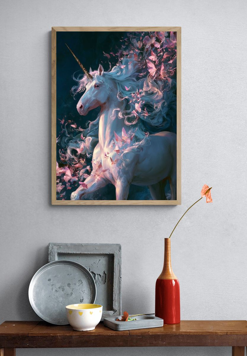 Enchanted Unicorn Digital Art Print. — room view 3