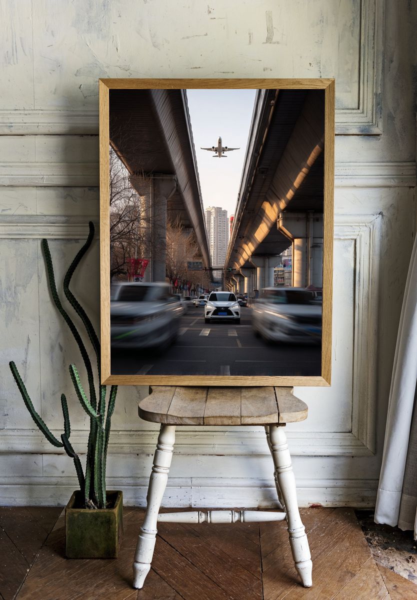Urban Landscape with Airplane — Photography Print. — room view 1