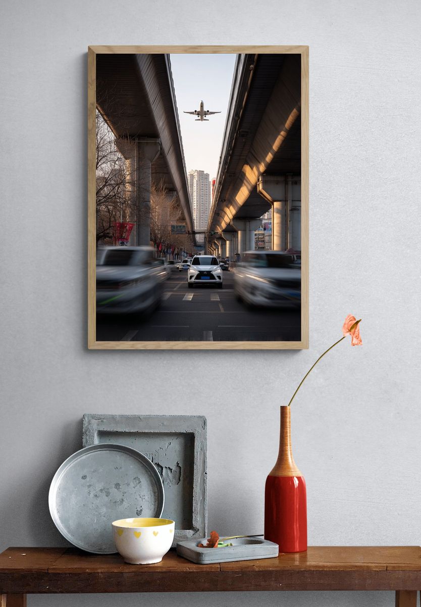 Urban Landscape with Airplane — Photography Print. — room view 3