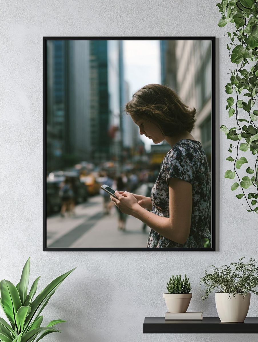 Urban Woman with Phone Photography Poster. — room view 4