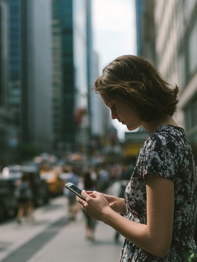 Urban Woman with Phone Photography Poster. poster print