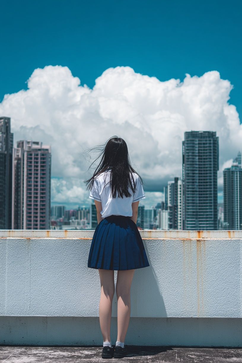 Girl in School Uniform — Urban Photography Poster. poster — photography art