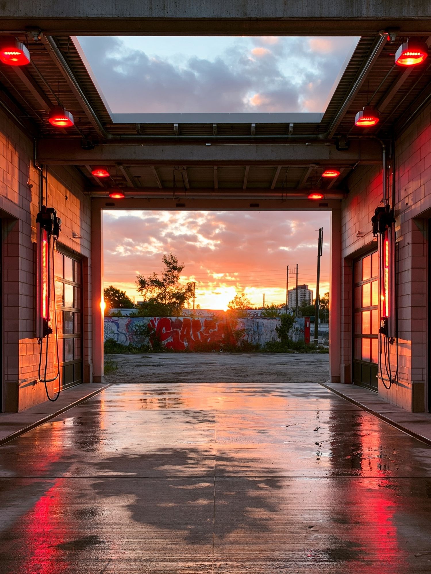 Urban Sunset Garage Photography Poster. poster — photography art