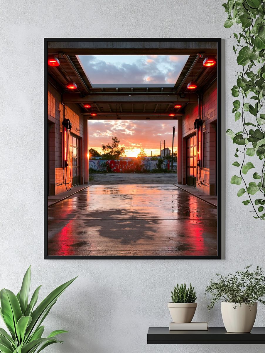 Urban Sunset Garage Photography Poster. — room view 4