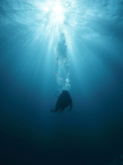 Underwater Diver Sunbeam Poster. poster