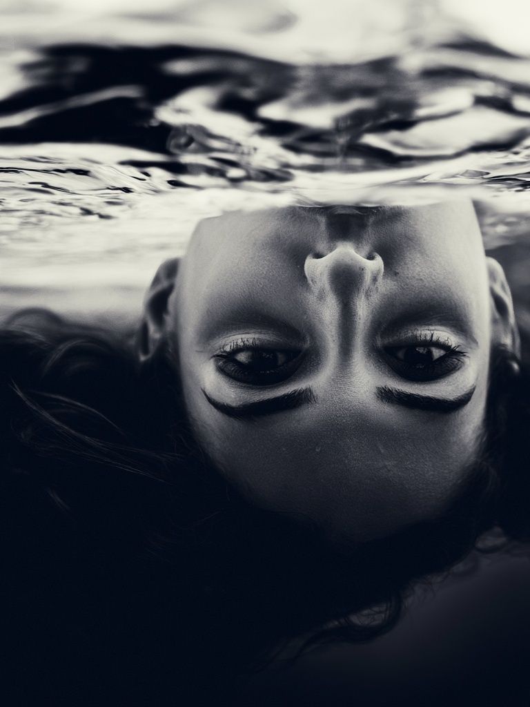 Underwater Portrait Black-White Poster. poster — photography art