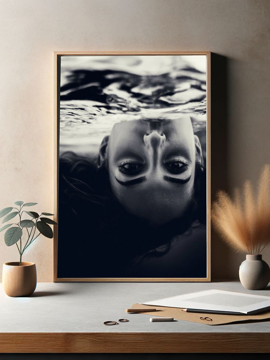 Underwater Portrait Black-White Poster. — room view 2