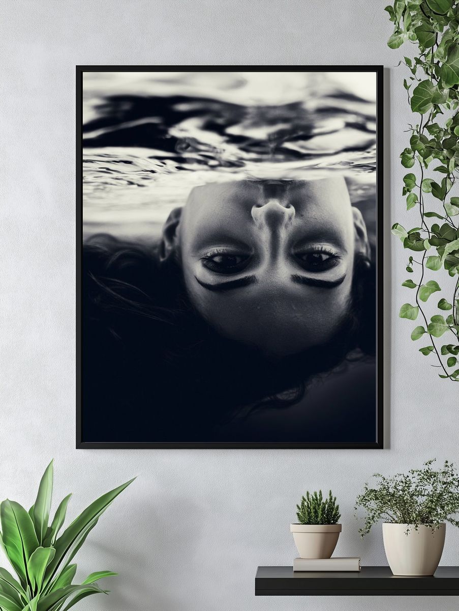 Underwater Portrait Black-White Poster. — room view 4