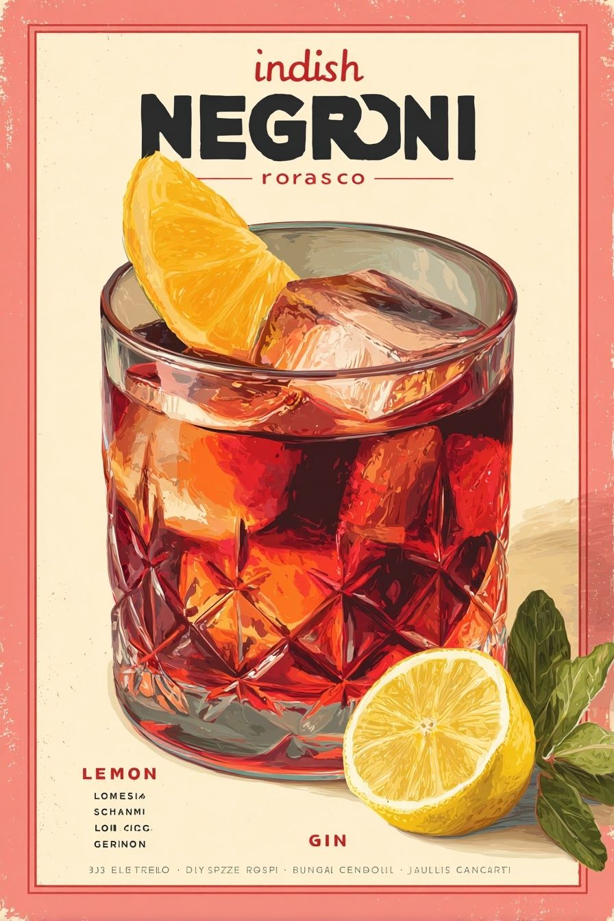 Negroni Cocktail Vintage Poster. poster detail