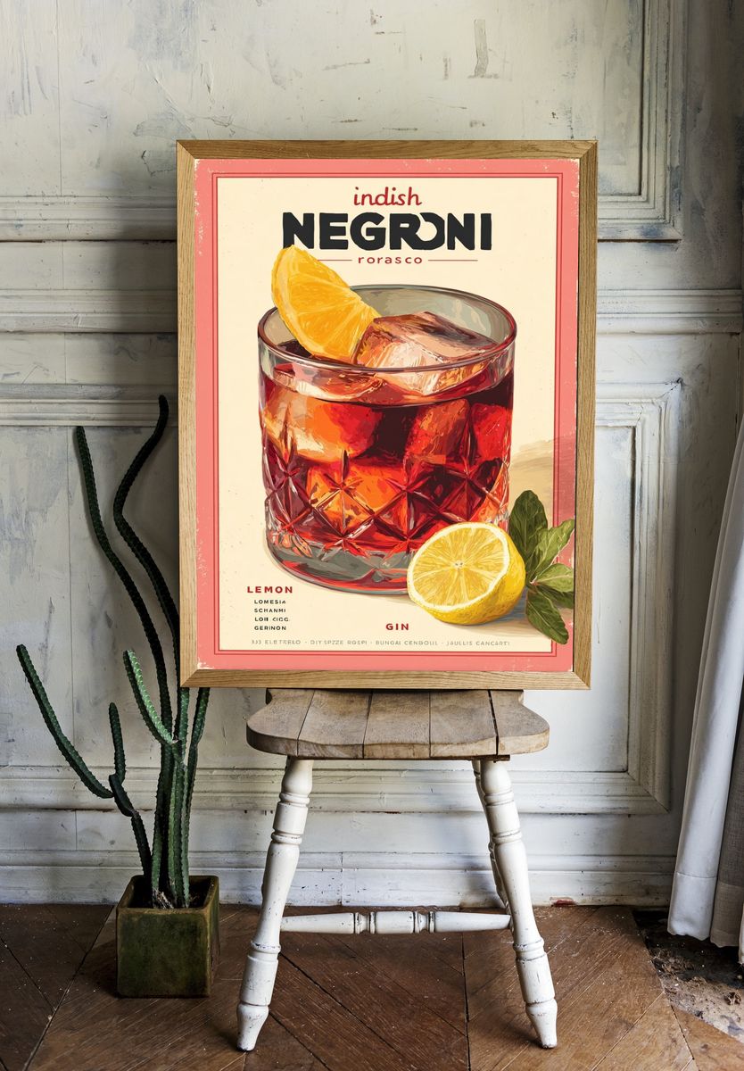 Negroni Cocktail Vintage Poster. — room view 1