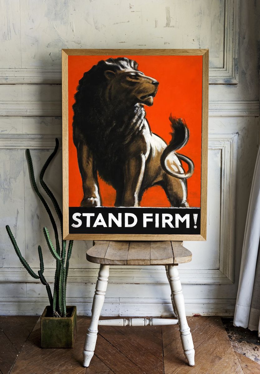 Stand Firm Lion Vintage Poster room preview