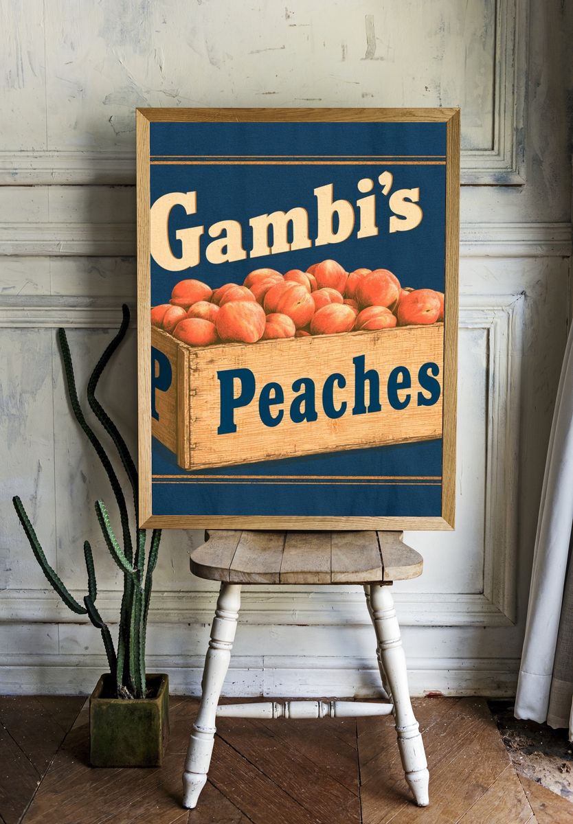 Gambi's Peaches Vintage Poster. room preview