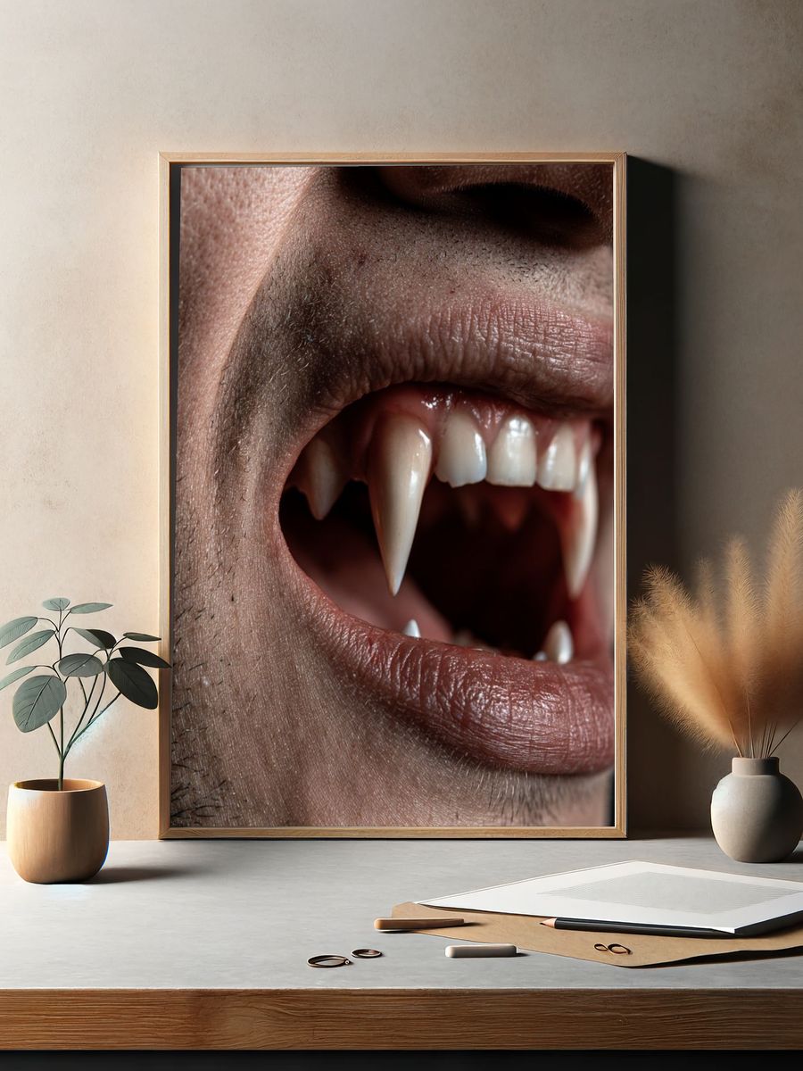Vampire Fangs Portrait Print. — room view 2
