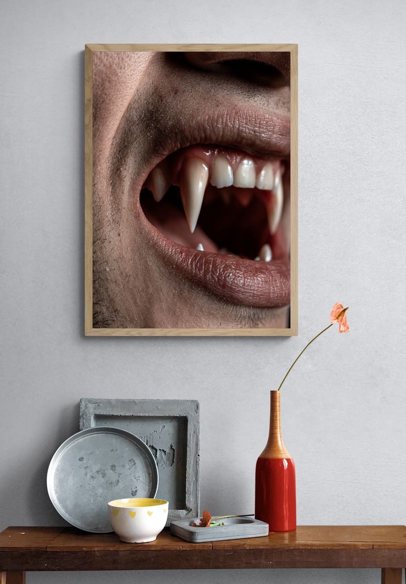 Vampire Fangs Portrait Print. — room view 3