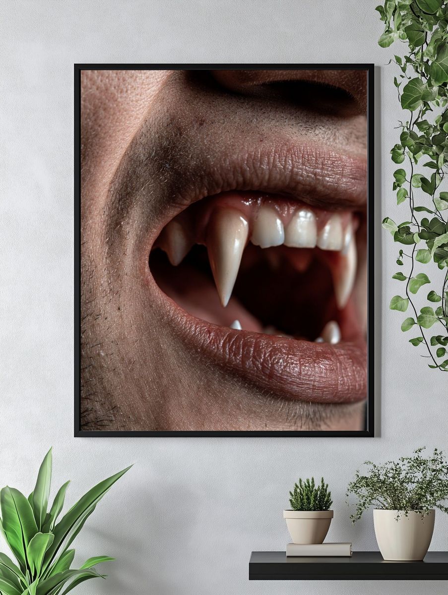 Vampire Fangs Portrait Print. — room view 4