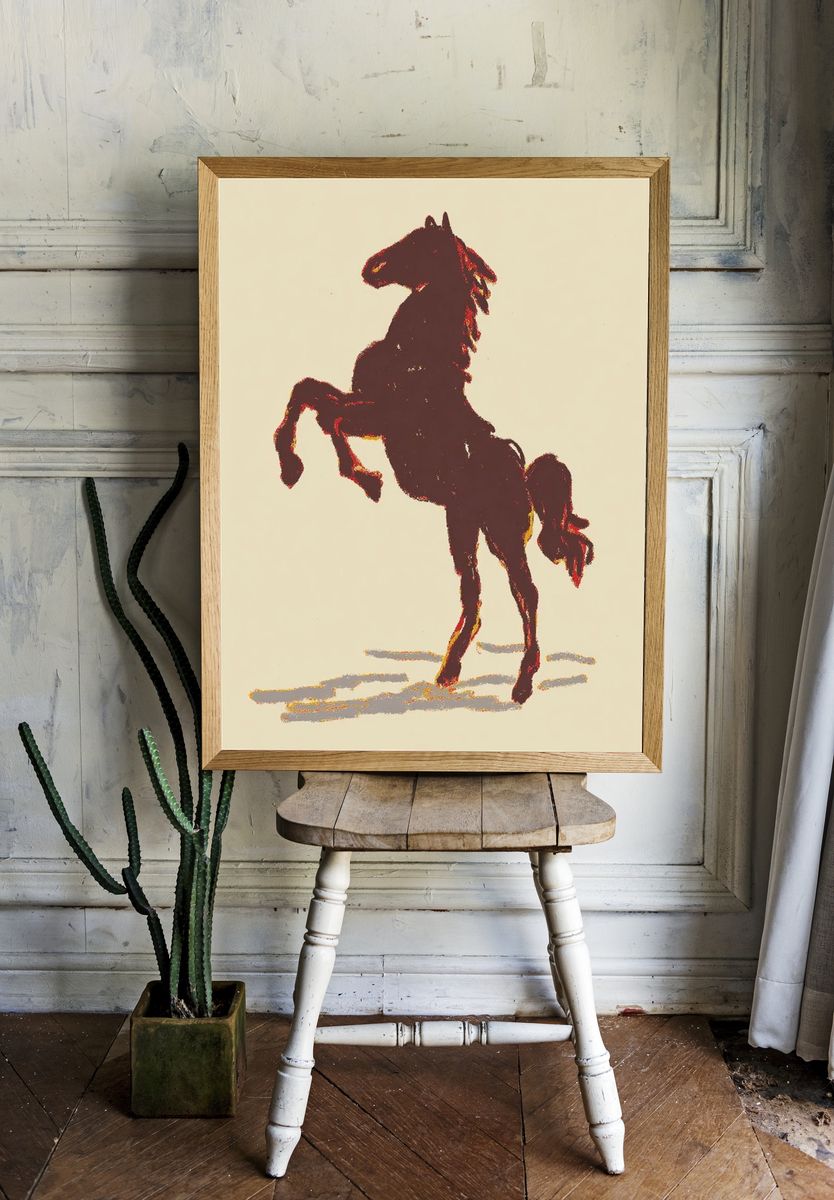 Rearing Horse Vintage Print. — room view 1