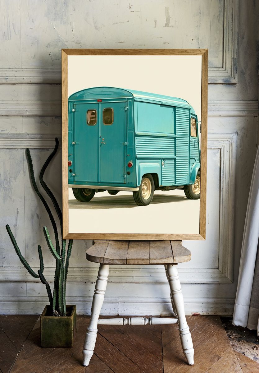 Vintage Blue Delivery Van Poster. — room view 1