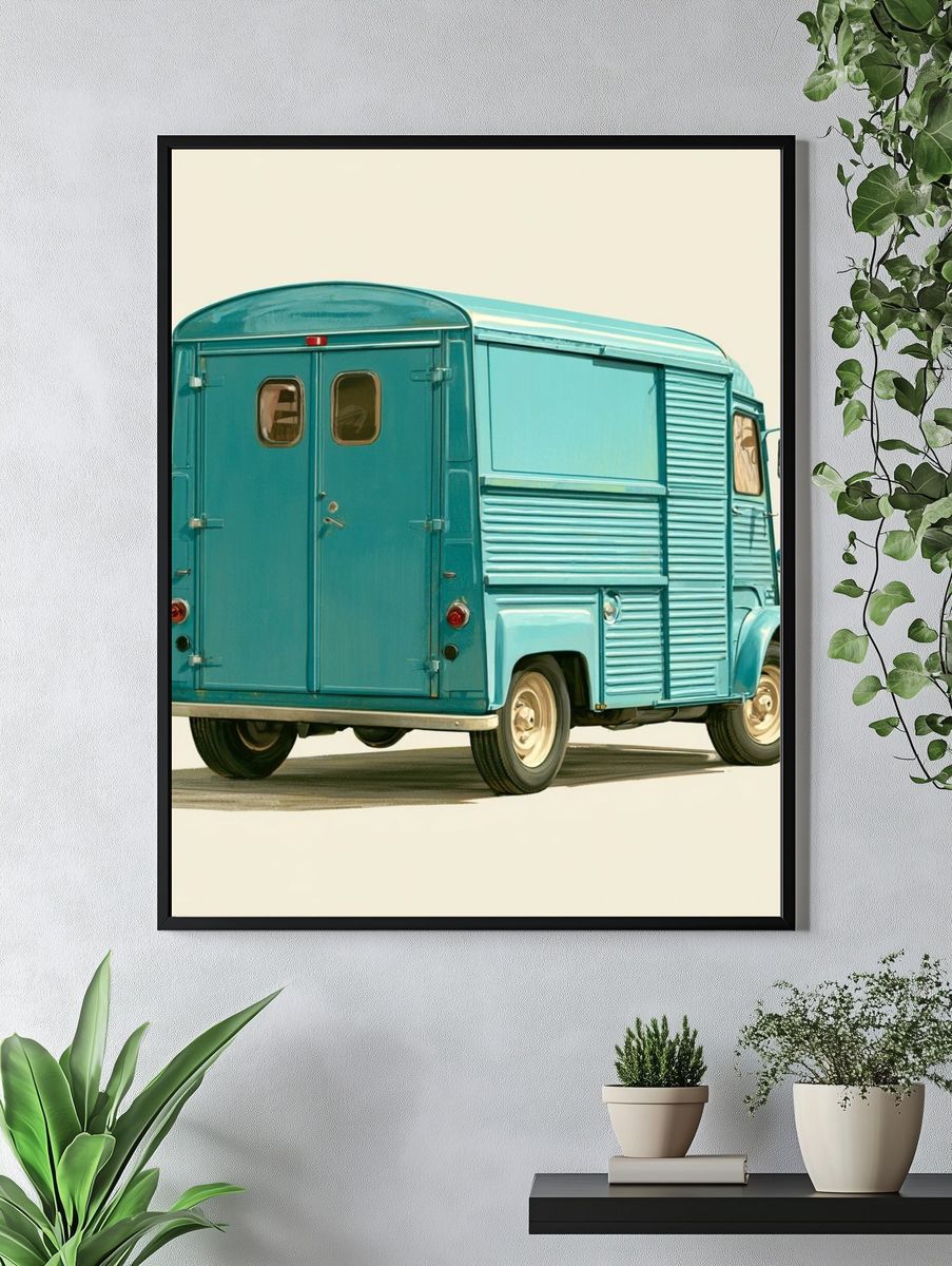 Vintage Blue Delivery Van Poster. — room view 4
