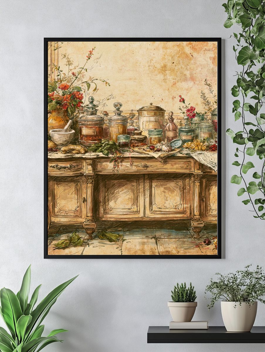 Vintage Apothecary Still Life Poster. — room view 4